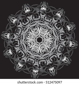 Decorative ornate. Geometric mandala icon isolated for card, Vector mandala in black and white. For invitation, scrapbook, banner, postcard, tattoo, yoga, boho, magic or flyer. Vector illustration.
