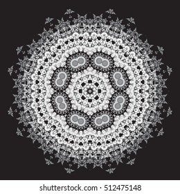 Decorative ornate. Geometric mandala icon isolated for card, Vector mandala in black and white. For invitation, scrapbook, banner, postcard, tattoo, yoga, boho, magic or flyer. Vector illustration.