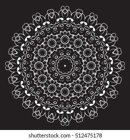 Decorative ornate. Geometric mandala icon isolated for card, Vector mandala in black and white. For invitation, scrapbook, banner, postcard, tattoo, yoga, boho, magic or flyer. Vector illustration.