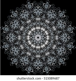 Decorative ornate. Geometric mandala icon isolated for card, Vector mandala in black and white. For invitation, scrapbook, banner, postcard, tattoo, yoga, boho, magic or flyer. Vector illustration.