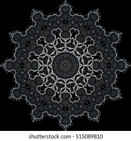 Decorative ornate. Geometric mandala icon isolated for card, Vector mandala in black and white. For invitation, scrapbook, banner, postcard, tattoo, yoga, boho, magic or flyer. Vector illustration.