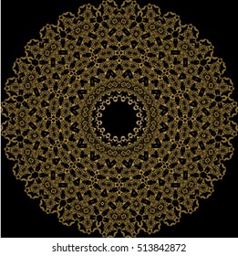 Decorative ornate gold mandala icon isolated for card, Mandala in black, gold. For invitation card, scrapbook, banner, postcard, tattoo, yoga, boho, magic, carpet, tile or lace. Vector illustration.