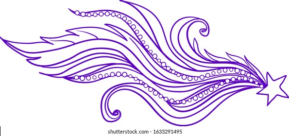 Decorative ornate illustration of comet or shooting star. Isolated on white. Ethnic tattoo art. Isolated vector illustration. Trendy T-shirt print. Spiritual alchemy symbol. 