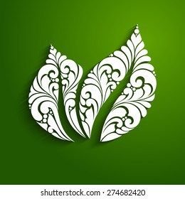 Decorative ornate leaf icon logo. Vector illustration. Eco design