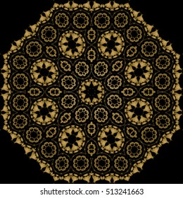 Decorative ornate mandala icon isolated for card, Vector mandala in black, gold. For invitation card, scrapbook, banner, postcard, tattoo, yoga, boho, magic, carpet, tile or lace. Vector illustration.