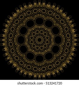 Decorative ornate mandala icon isolated for card, Vector mandala in black, gold. For invitation card, scrapbook, banner, postcard, tattoo, yoga, boho, magic, carpet, tile or lace. Vector illustration.