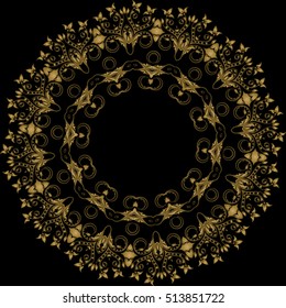 Decorative ornate mandala icon isolated for card, Vector mandala in black, gold. For invitation card, scrapbook, banner, postcard, tattoo, yoga, boho, magic, carpet, tile or lace. Vector illustration.