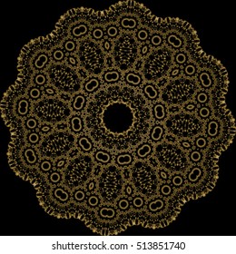 Decorative ornate mandala icon isolated for card, Vector mandala in black, gold. For invitation card, scrapbook, banner, postcard, tattoo, yoga, boho, magic, carpet, tile or lace. Vector illustration.