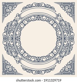 Decorative ornate monochrome retro blank card