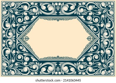 Decorative ornate monochrome retro design blank frame