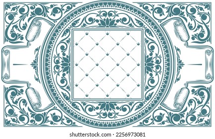 Decorative ornate monochrome retro design blank label