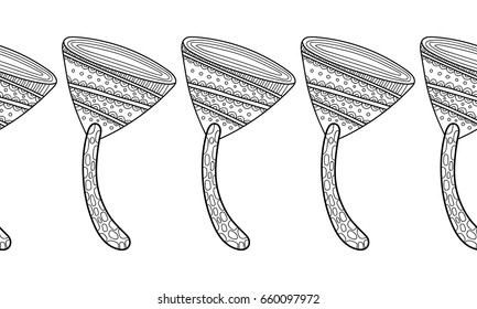 Decorative, ornate mushrooms. Black and white illustration for coloring book, page.