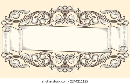 Decorative ornate retro blank scroll emblem