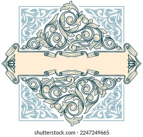 Decorative ornate retro blank scroll emblem