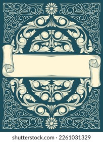 Decorative ornate retro blank scroll emblem
