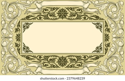Decorative ornate retro floral blank card template