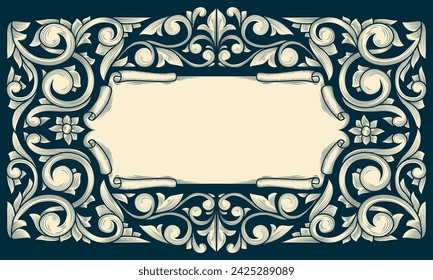 Decorative ornate retro floral blank card template