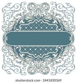 Decorative ornate retro floral blank card emblem