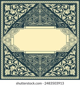 Decorative ornate retro floral blank card template