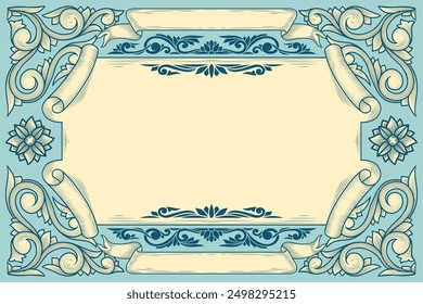 Decorative ornate retro floral blank card template