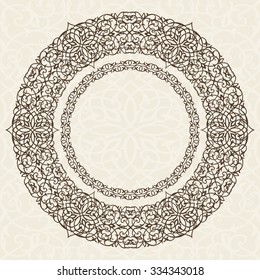 Decorative ornate round frame in Victorian style. Ornamental round border for wedding invitations and greeting cards.Vector illustration