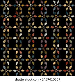 Decorative, ornate, rustic pattern made up of seamlessly repeating identical component elements