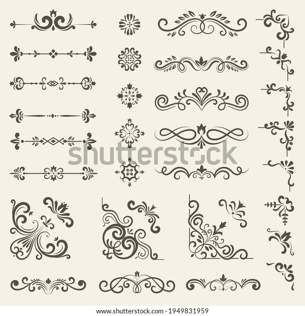 Decorative ornate set. Vintage\
floral dividers and borders royal premium style decoration vector\
set