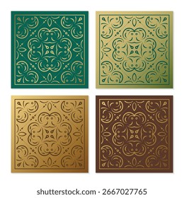 Diseño de azulejo cuadrado adornado decorativo con la variación del arte de la línea del oro