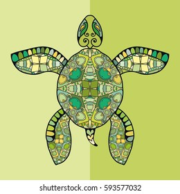 Decorative ornate turtle, vector tribal totem animal, isolated elements for scrapbook, invitation or greeting card design