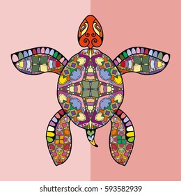 Decorative ornate turtle, vector tribal totem animal, isolated elements for scrapbook, invitation or greeting card design