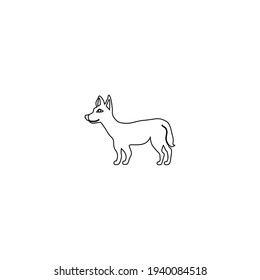 Decorative outline dog dingo, wild australian animal, cartoon character design, Cute flat vector illustration isolated on white, for design zoo alphabet, children invitation, greeting card