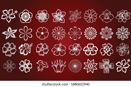 Decorative Outline of Flower Design In Vector Format All are 32 Icons 
