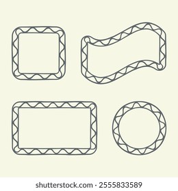 Decorative outline frame set. Doodle style design, hand drawn doodle black stroke line border isolated elements, shapes of rectangle, circle, square. Text empty space. Vector illustration