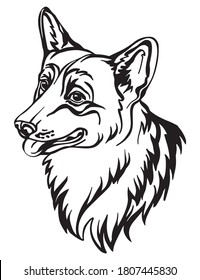 Decorative outline portrait of cute Corgi dog vector illustration in black color isolated on white background. Isolated image for design and tattoo.