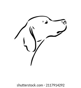 Retrato de contorno decorativo de la ilustración vectorial del perro puntero lindo en color negro aislado en fondo blanco. Imagen aislada para diseño y tatuaje.