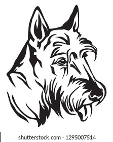 Decorative outline portrait of Dog Scottish Terrier in profile, vector illustration in black color isolated on white background. Image for design and tattoo. 