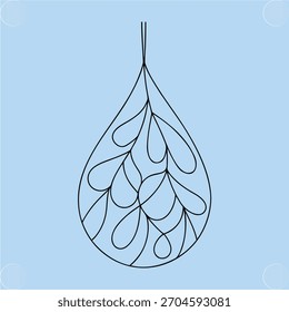 Decorative Outline Teardrop Shape Filled with Leaf-like Patterns Light Blue