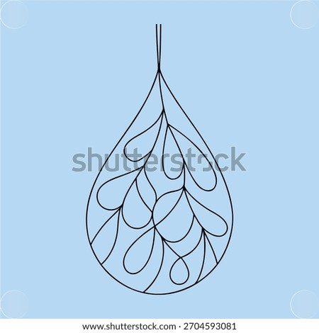 Decorative Outline Teardrop Shape Filled with Leaf-like Patterns Light Blue
