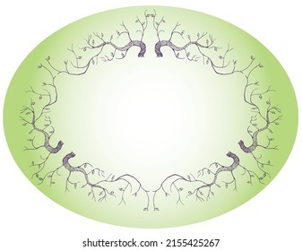 Decorative oval background with border from outlines flexible trees