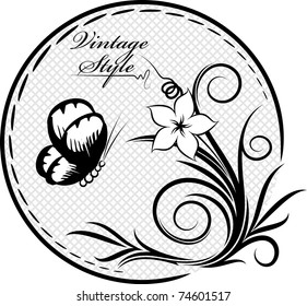 Decorative oval frame with flower and butterfly