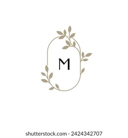 Decorative oval frame- monogram. Floral pattern.
