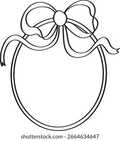 Decorative oval frame outline with bow coquette