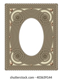Decorative oval frame with patterned tiled cord