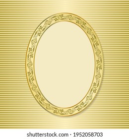 Decorative oval framework. Golden colors. Gradients. Classic floral pattern.