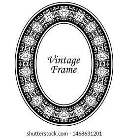 Decorative oval modern retro frame. Black border on white background