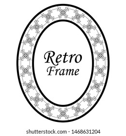 Decorative oval modern retro frame. Black border on white background