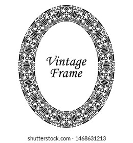 Decorative oval modern retro frame. Black border on white background