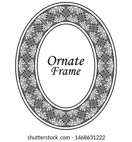 Decorative oval modern retro frame. Black border on white background