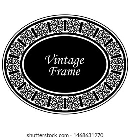 Decorative oval modern retro frame. Black border on white background