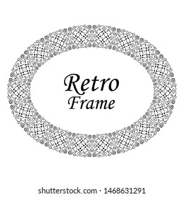 Decorative oval modern retro frame. Black border on white background